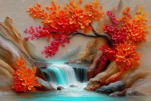 Flowers on a stream van Charley Brindley, Digitaal te koop op Singulart
