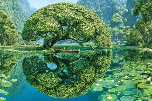 The Round Tree on Xionguashai (Panda Lake), in the Jiuzhaigou Valley which is located in Aba Tibetan Prefecture of Sichuan, China van Charley Brindley, Digitaal te koop op Singulart