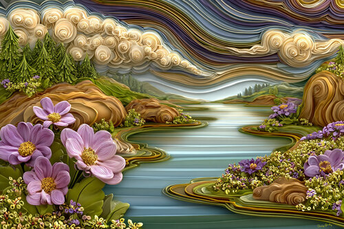 Lavender windflower on the River Averon in Easter Ross, Scotland de Charley Brindley, Digital a la venta en Singulart