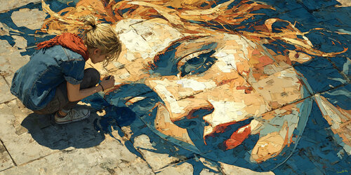 The sidewalk is my canvas, chalk is my paint van Charley Brindley, Digitaal te koop op Singulart