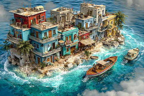 One island, one family, three boats, Lake Titicaca van Charley Brindley, Digitaal te koop op Singulart