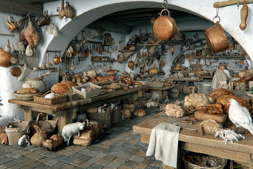 Medieval butcher shop. The year 1484, Warwickshire, in the West Midlands of England by Charley Brindley, Digital for Sale on Singulart