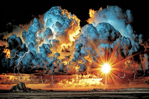 Sunburst over Galápagos Island Bartolomé de Charley Brindley, Digital a la venta en Singulart