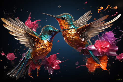 Metallic Hummingbirds van Charley Brindley, Digitaal te koop op Singulart