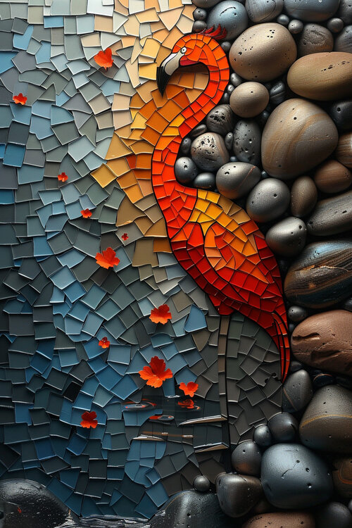 Flamingo Holding Back the Pebbles Charley Brindley