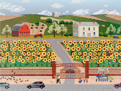 Sunflower Farm di Julie Pace Hoff, Pittura in vendita su Singulart