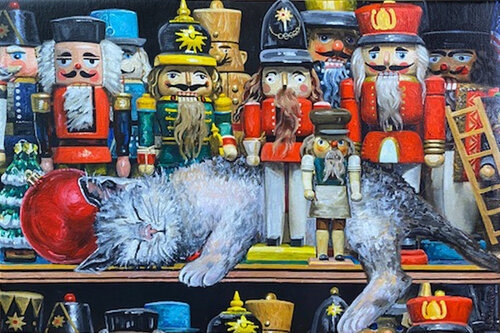 Christmas Nutcrackers With Napping Cat Julie Pace Hoff