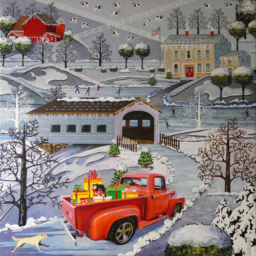 Santa's New Sleigh di Julie Pace Hoff, Pittura in vendita su Singulart