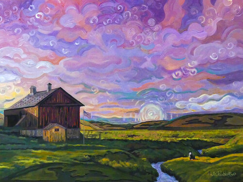 Barn With Pink Sky von Julie Pace Hoff, Malerei kaufen auf Singulart