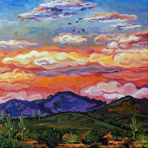 Southwest Sunset Over Desert Landscape di Julie Pace Hoff, Pittura in vendita su Singulart