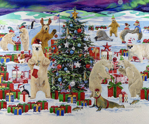 Polar Bear Christmas Party di Julie Pace Hoff, Pittura in vendita su Singulart