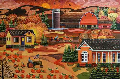 Autumn American Farm di Julie Pace Hoff, Pittura in vendita su Singulart