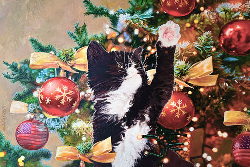 There Once Was A Kitten In A Christmas Tree di Julie Pace Hoff, Pittura in vendita su Singulart