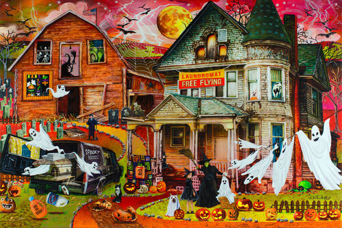 Haunted Halloween Laundromat di Julie Pace Hoff, Pittura in vendita su Singulart