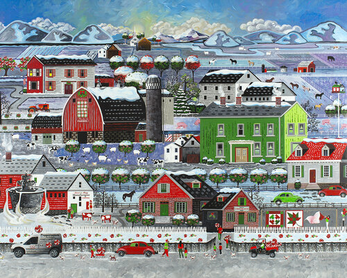 White Chocolate Fondue And Peppermints Christmas Farm by Julie Pace Hoff, Painting for Sale on Singulart