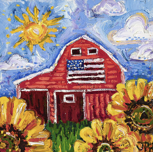 Sunflower Barn di Julie Pace Hoff, Pittura in vendita su Singulart