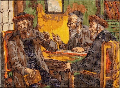 Torah study, three Jewish men at the table de Rob Scholte, Otros medios a la venta en Singulart