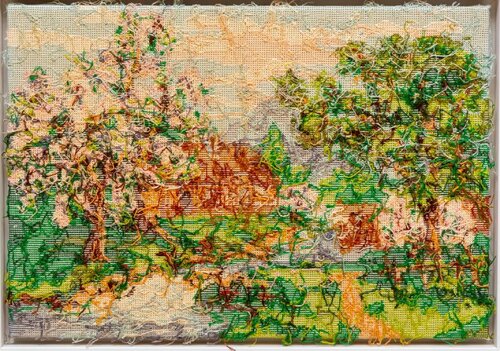 River landscape with trees and house di Rob Scholte, Altri media in vendita su Singulart