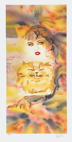 Femme au chat angora by Cécile Chapellier, Print for Sale on Singulart