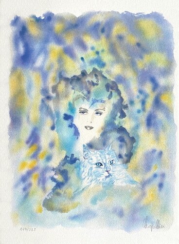 Jeune femme au chat blanc von Cécile Chapellier, Druck kaufen auf Singulart