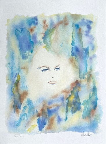 Visage fond bleu by Cécile Chapellier, Print for Sale on Singulart