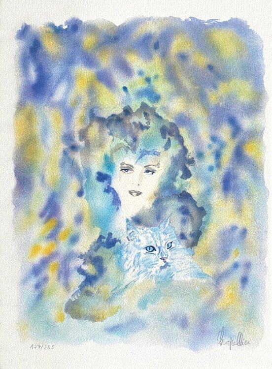 Jeune femme au chat blanc Cécile Chapellier