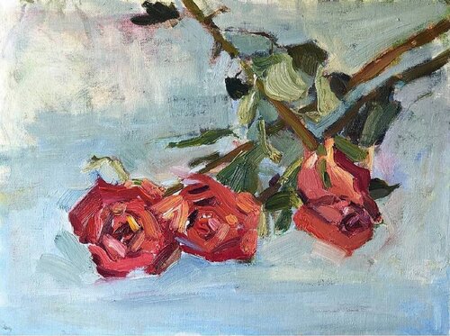 Roses on a table par Olga Ibadullayeva, Peinture en vente sur Singulart