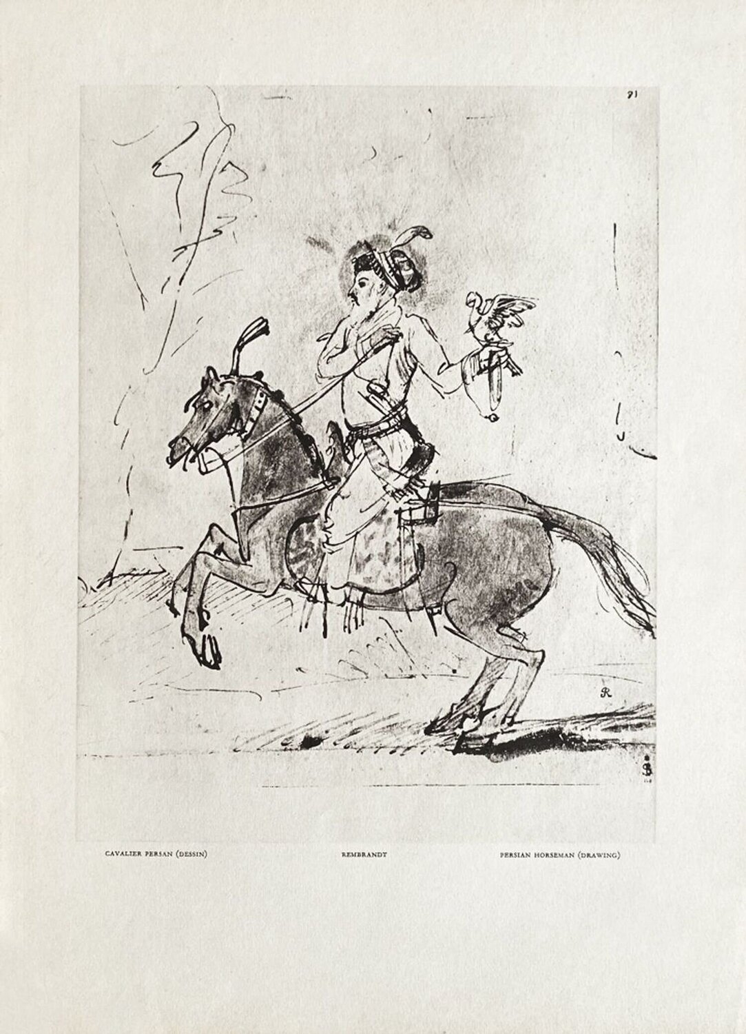 Persian Horseman - Rembrandt drawing VERVE Revue Stampa in vendita
