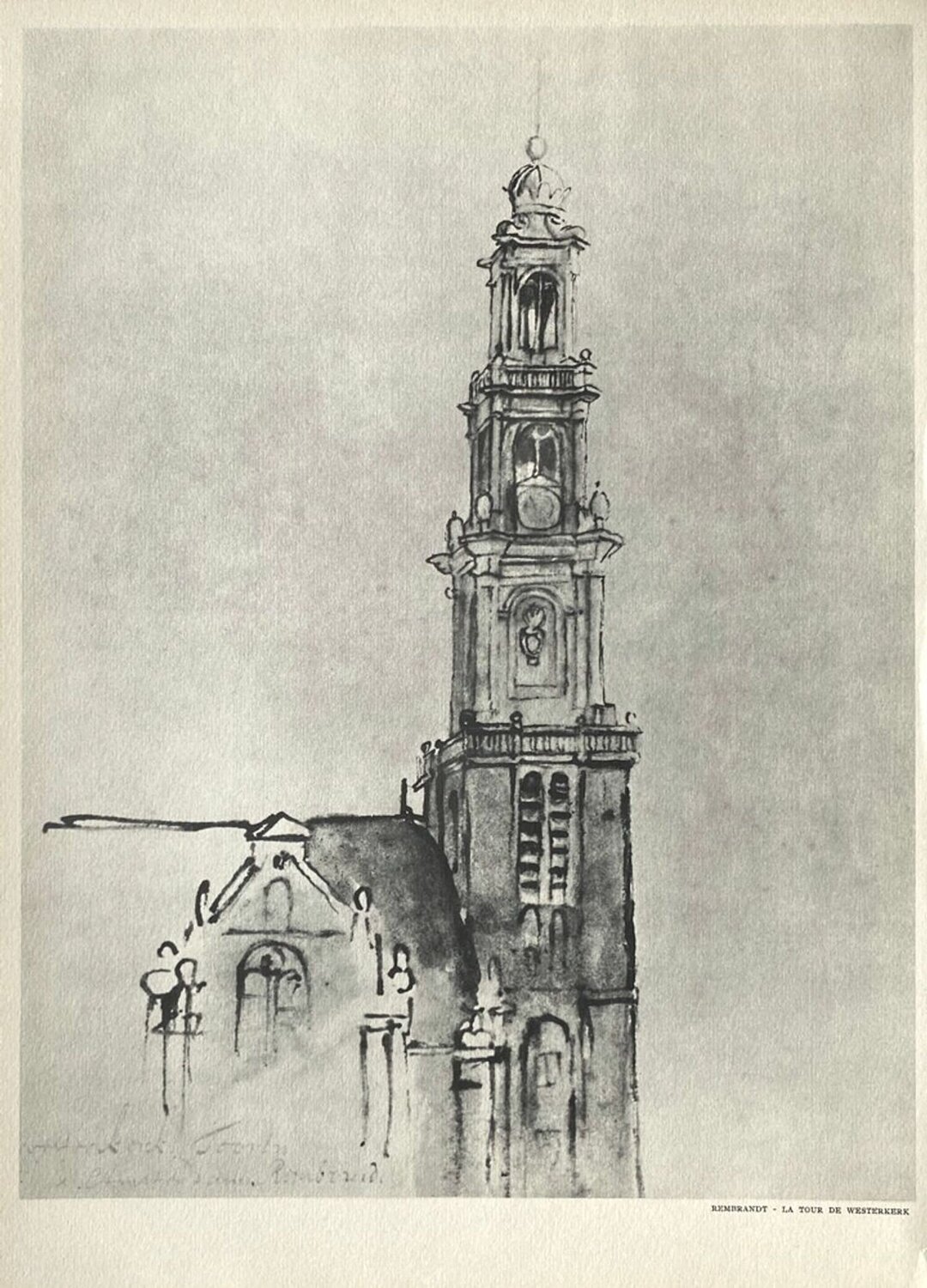Westerkerk Tower in Amsterdam after a drawing by Rembrandt VERVE Revue Druck zu verkaufen