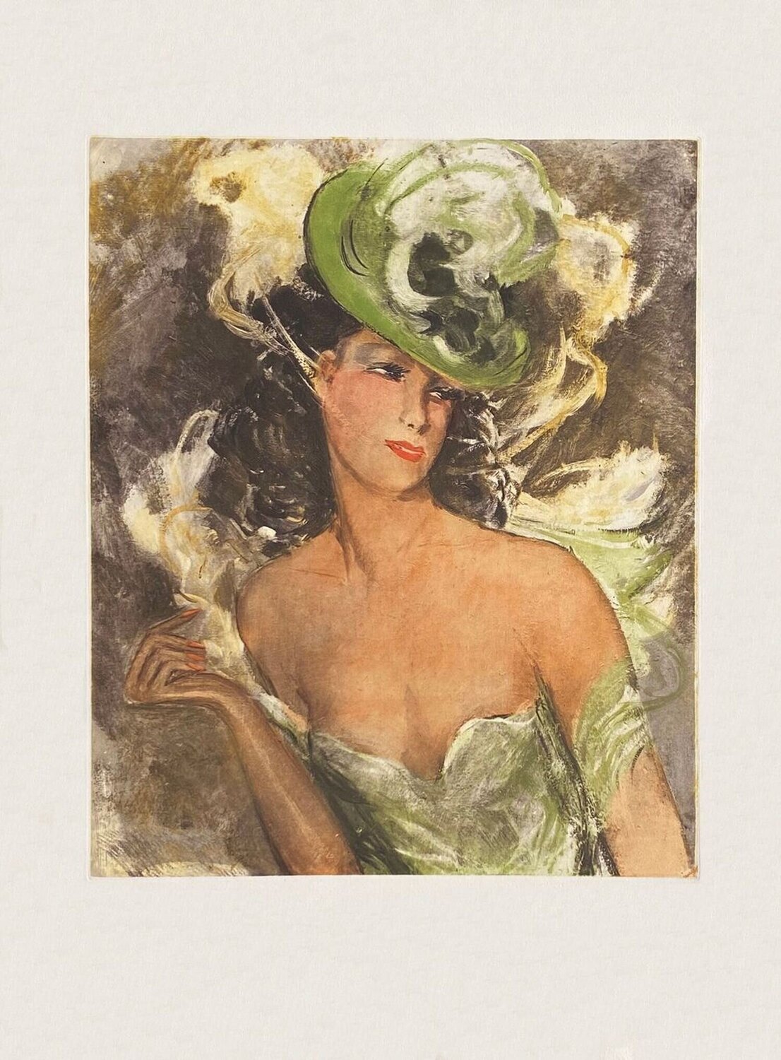 Elégante au chapeau vert Eugène Leliepvre Stampa in vendita