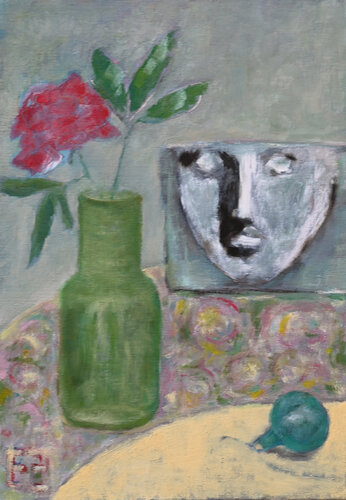 Still life with a photograph of Greek marble de Elena Zapassky, Pintura a la venta en Singulart