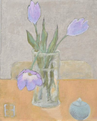 Tulips in a glass vessel by Elena Zapassky, 회화 for Sale on Singulart