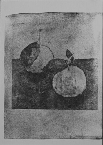Two oranges - monoprint from my painting on a Fabrian paper for fine art von Elena Zapassky, Werk auf Papier kaufen auf Singulart