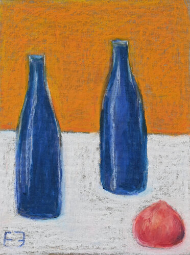 Blue bottles and peach von Elena Zapassky, Malerei kaufen auf Singulart