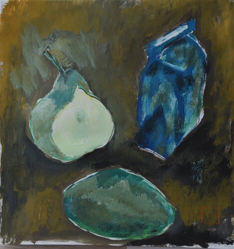 Still life with avocado and pear by Elena Zapassky, Work on Paper for Sale on Singulart