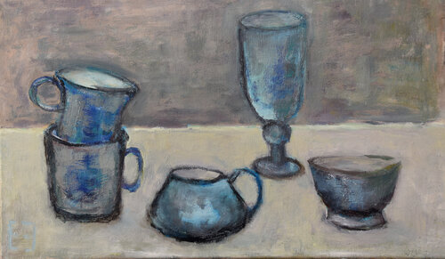 Blue cups by Elena Zapassky, Painting for Sale on Singulart