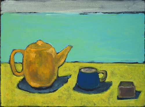 Eau de Nil on black canvas by Elena Zapassky, Painting for Sale on Singulart