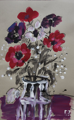 A bouquet from a local shop par Elena Zapassky, Œuvre sur papier en vente sur Singulart