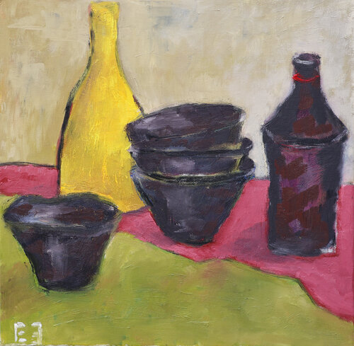 Still life with Japanese ceramics by Elena Zapassky, Painting for Sale on Singulart