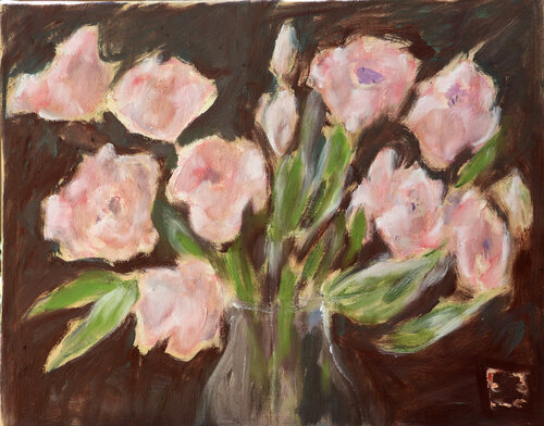 Pink lisianthus de Elena Zapassky, Pintura a la venta en Singulart