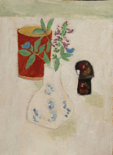 Still life with the Japanese doll van Elena Zapassky, Werk op papier te koop op Singulart