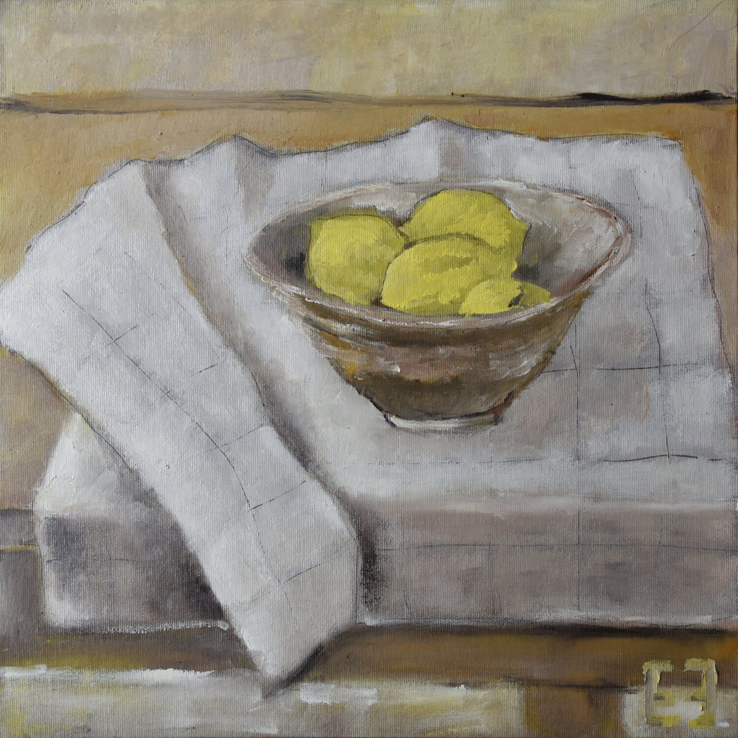 Japanese bowl on a checkered towel Elena Zapassky Originalgemälde zu verkaufen