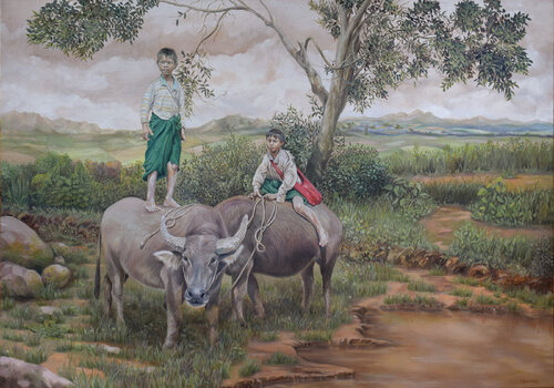 On The Way to Pindaya de Michel Devanakis, Pintura a la venta en Singulart