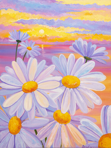 Dawn daisies van Oksana Chetverikova, Schilderij te koop op Singulart