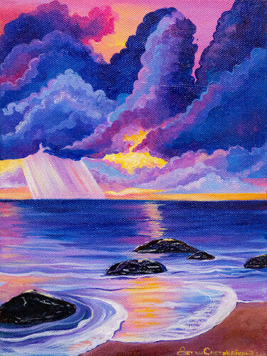 The Sun among the clouds di Oksana Chetverikova, Pittura in vendita su Singulart