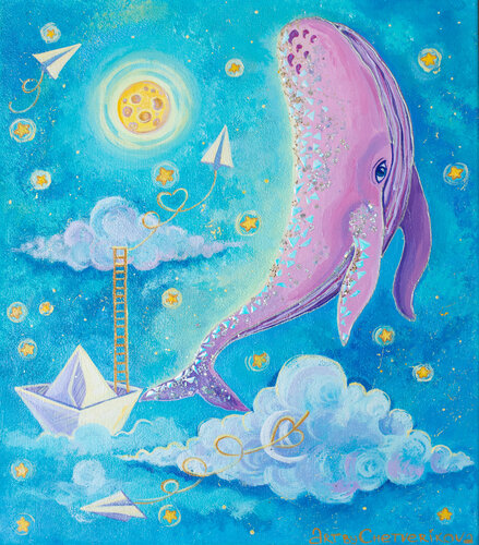 Pink whale von Oksana Chetverikova, Malerei kaufen auf Singulart
