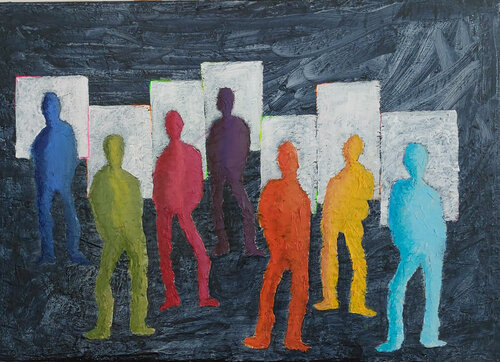 People in the spotlight by Mieke Van Cauter, 油畫 for Sale on Singulart