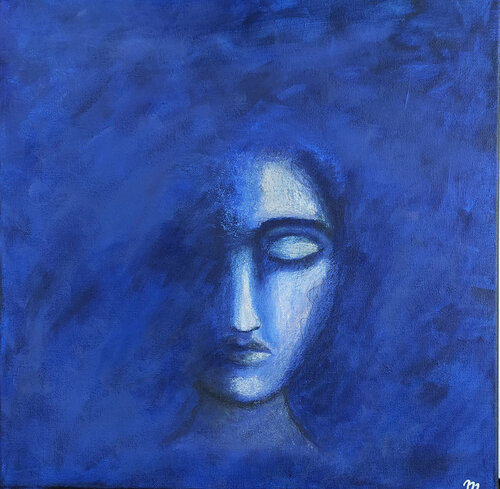 Portrait #1 blue von Mieke Van Cauter, Malerei kaufen auf Singulart