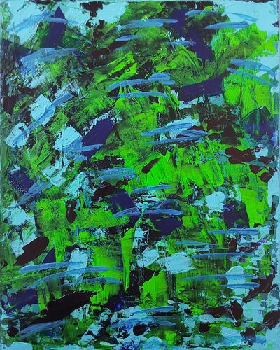 Abstract #6 Emerald whispers by Mieke Van Cauter, Painting for Sale on Singulart