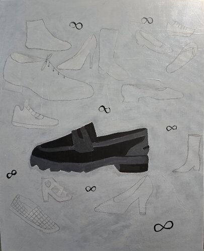 The Black Shoe.   The beginning of connection de Mieke Van Cauter, Pintura a la venta en Singulart
